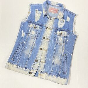 Brooklyn Cloth-Mens Denim Jean Vest Sleeveless Jacket S Distressed